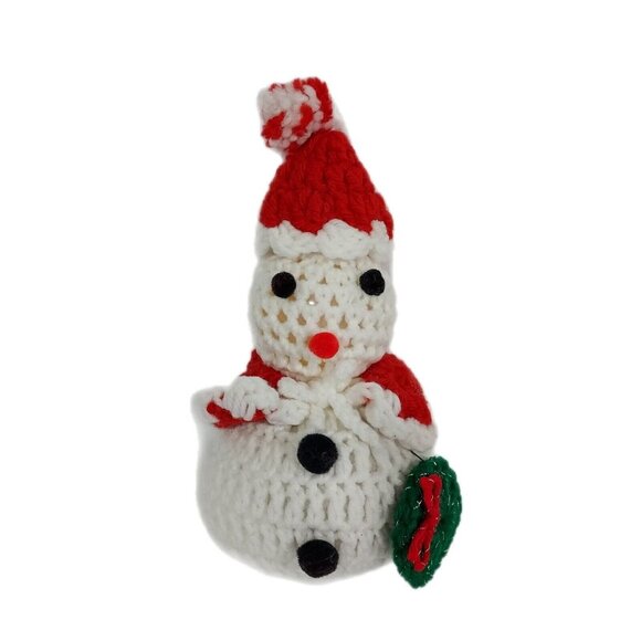 Christmas Handmade Crochet Snowman Snowlady Decoration Red White Vintage - Picture 4 of 13